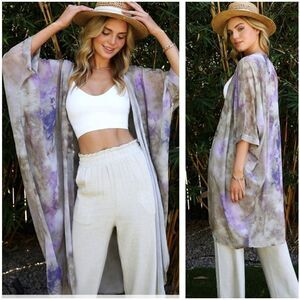 Half sleeve chiffon long cardigan kimono